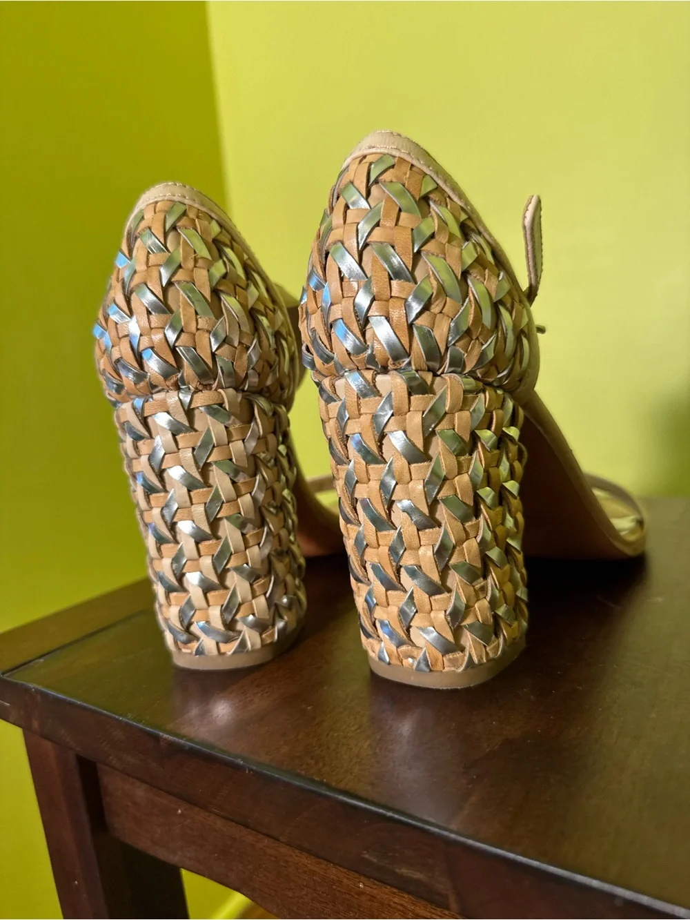Coach Beige Woven Block Heel Sandals